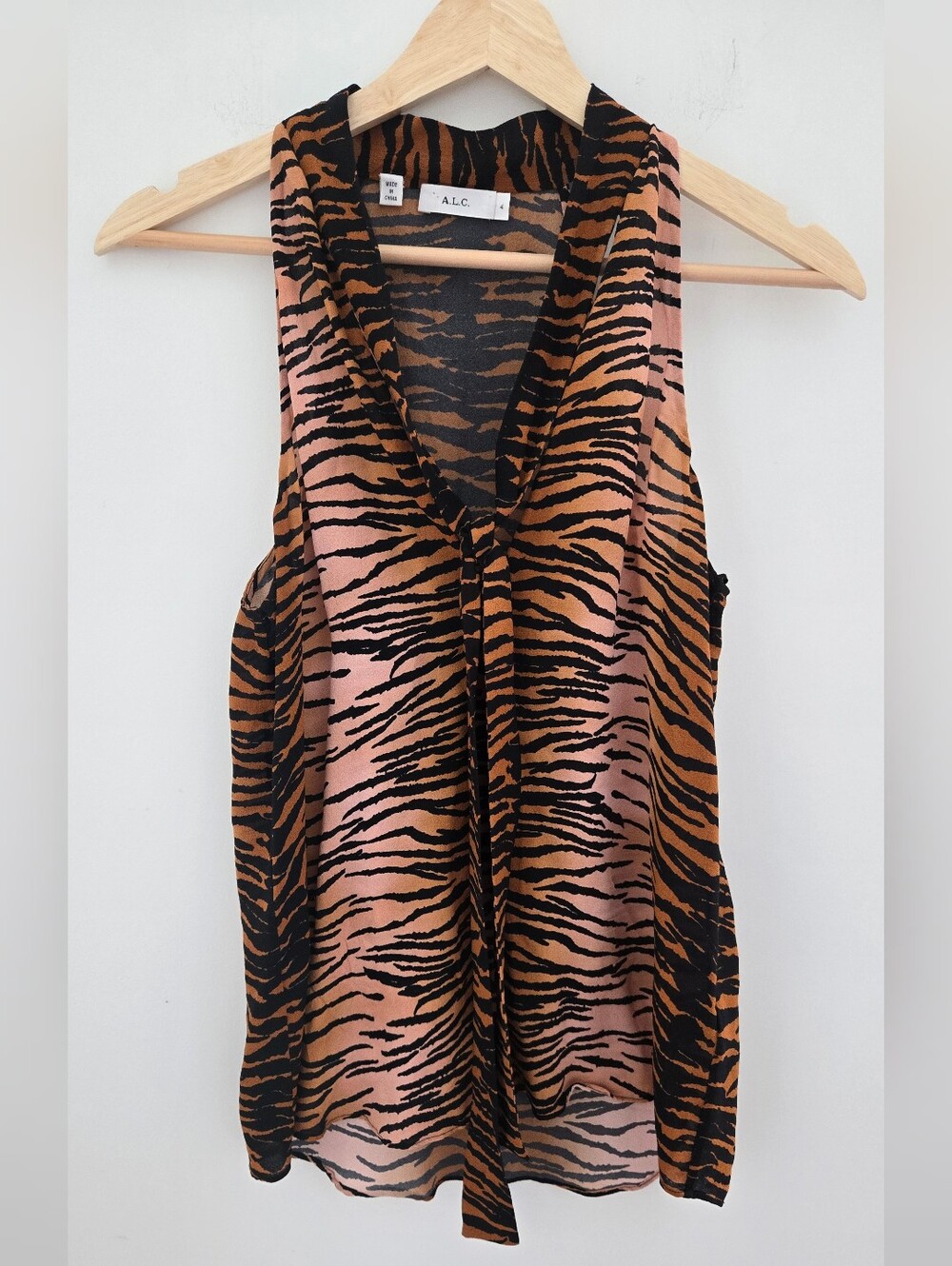 A.L.C. Tiger Print 100% Silk Sleeveless Blouse Top Size, 4